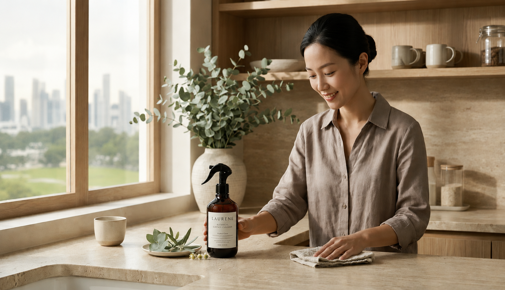 Botanical surface cleaner on a kitchen sink — L A U R E N E Singapore