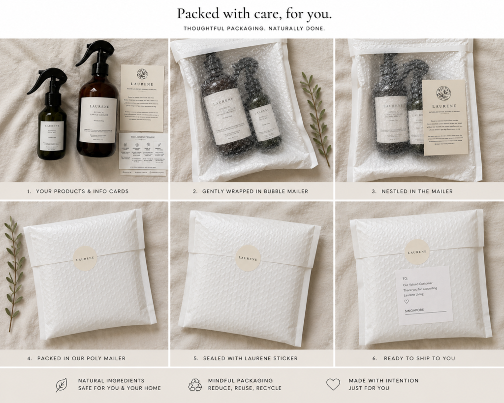 L A U R E N E botanical home essentials packaging in white
